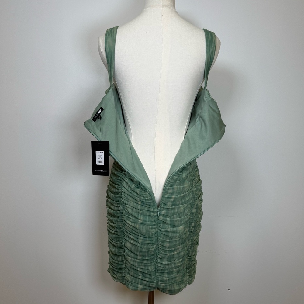 New! Fashion Nova ‘Marlie’ Mesh Green Ruched Mini Dress Women’s Size Medium - Picture 11 of 15